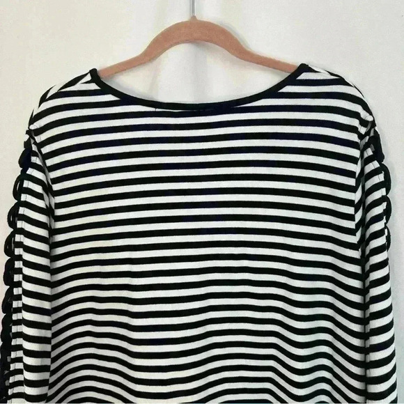 Quacker Factory Top Blouse Striped Beaded Womens Plus Size 2X Crisscross Sleeves - Picture 9 of 14